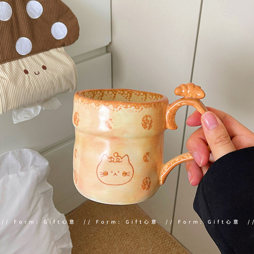 高颜值可爱猫咪陶瓷马克杯手工卡通咖啡杯喝水杯子送女生生日礼物
