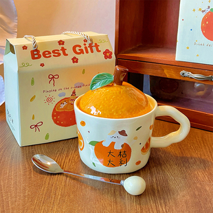 生日礼物女生大吉大利可爱猫咪陶瓷马克杯子带盖毕业伴手礼有意义
