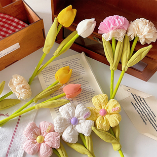 ins风郁金香太阳花布艺花毛绒单支仿真花节日礼物花店装 饰少女心
