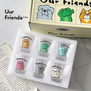 可爱卡通一口杯玻璃杯子烧酒杯礼盒套装生日礼物精致小酌白酒杯