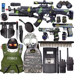 红外线功能冲锋枪步枪左轮小手枪望远镜对讲机男孩电动玩具枪套装