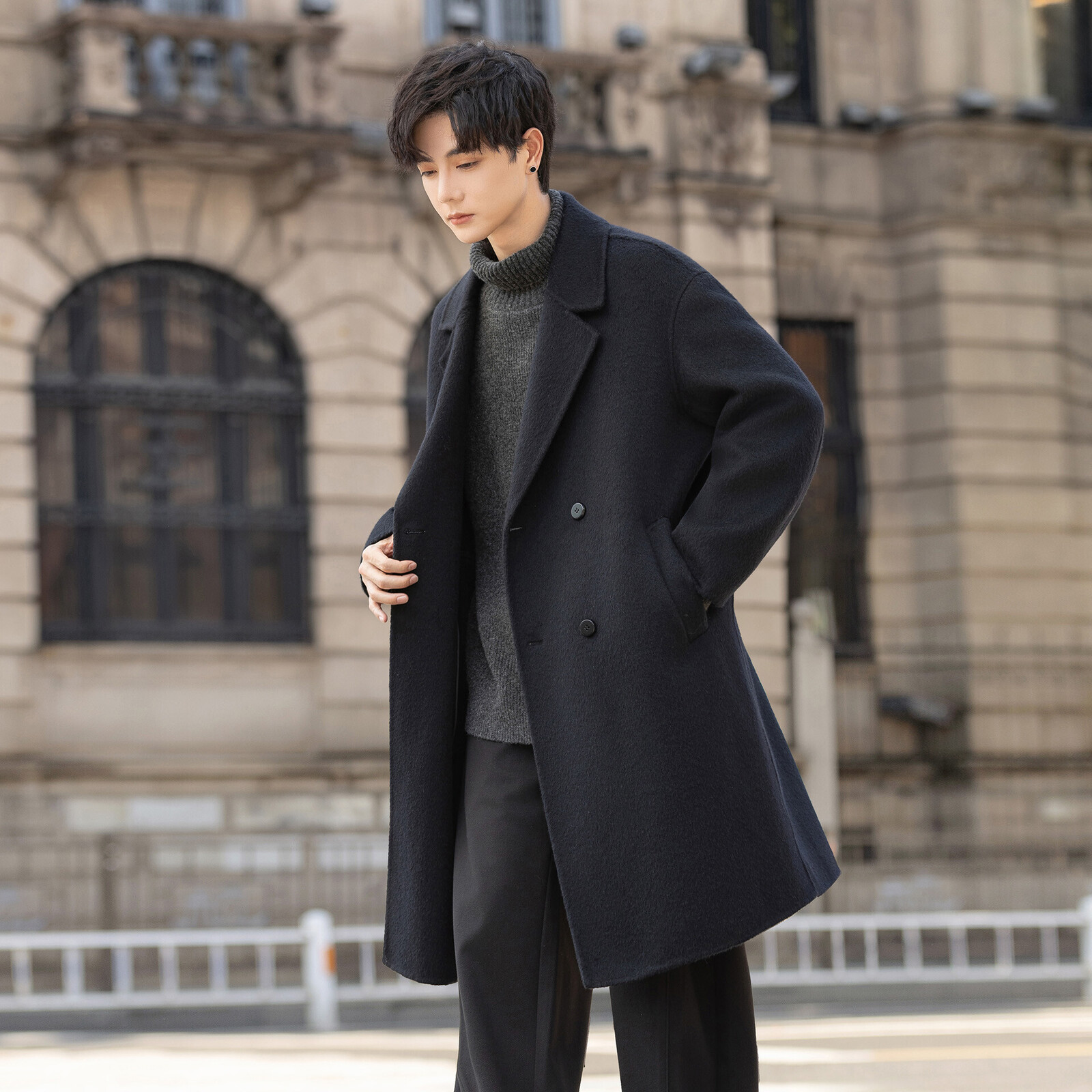 双面纯羊毛大衣男士高级感毛呢子外套中长款加厚AC6680-P445控698