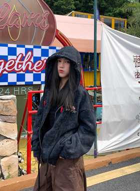 ABone 美式覆古满天星刺绣连帽卫衣女秋季新款宽松开衫外套上衣潮