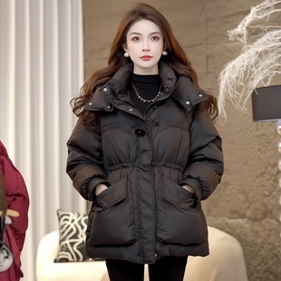 连帽羽绒服冬季 中长款 加厚韩外套女士百搭保暖 25001收腰 潮流