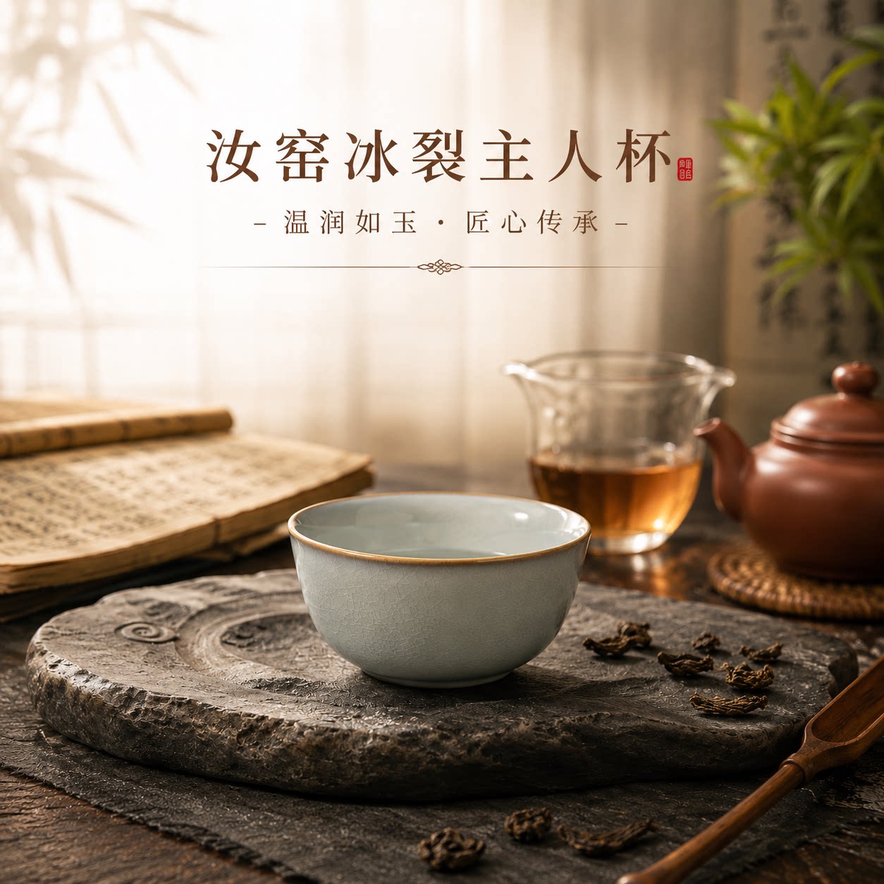 汝窑冰裂主人杯温润如玉