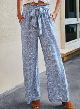 Leopard print pants women wide-leg trousers 豹纹女阔腿裤长裤