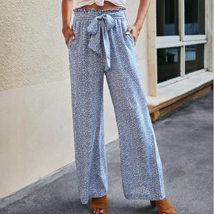 Leopard print pants women wide-leg trousers 豹纹女阔腿裤长裤