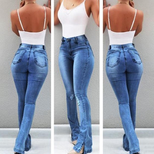 2020Fashion elastic trousers jeans women ladies pants女裤