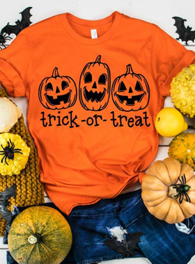 Trick or Treat cotton T Shirt Women  Halloween tshirt南瓜衫