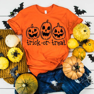 Trick or Treat cotton T Shirt Women  Halloween tshirt南瓜衫