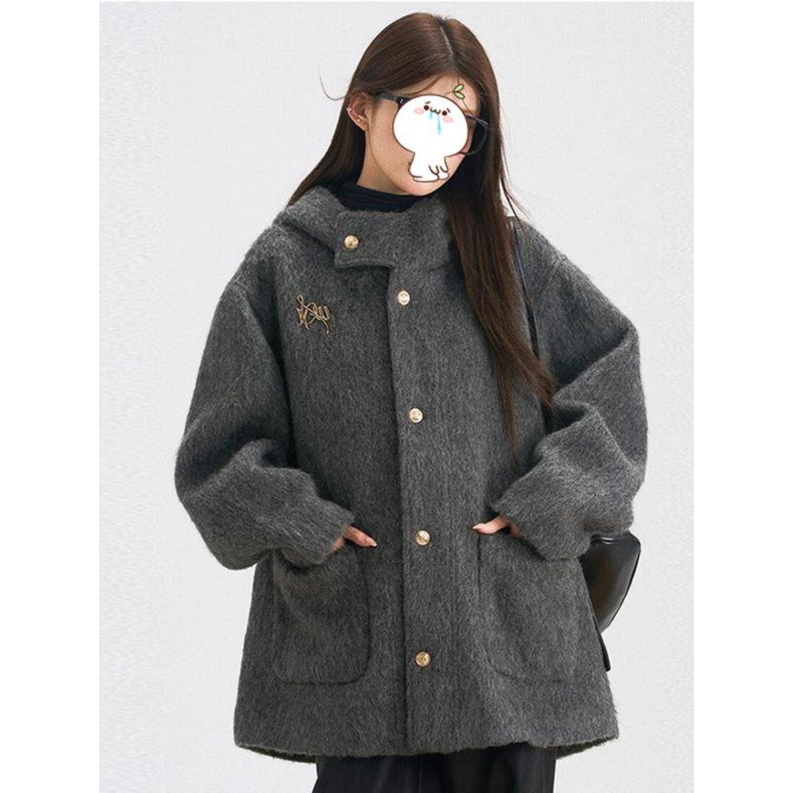 高级感连帽羊绒呢子大衣女冬季深灰色小个子羊毛呢外套羽绒服内胆