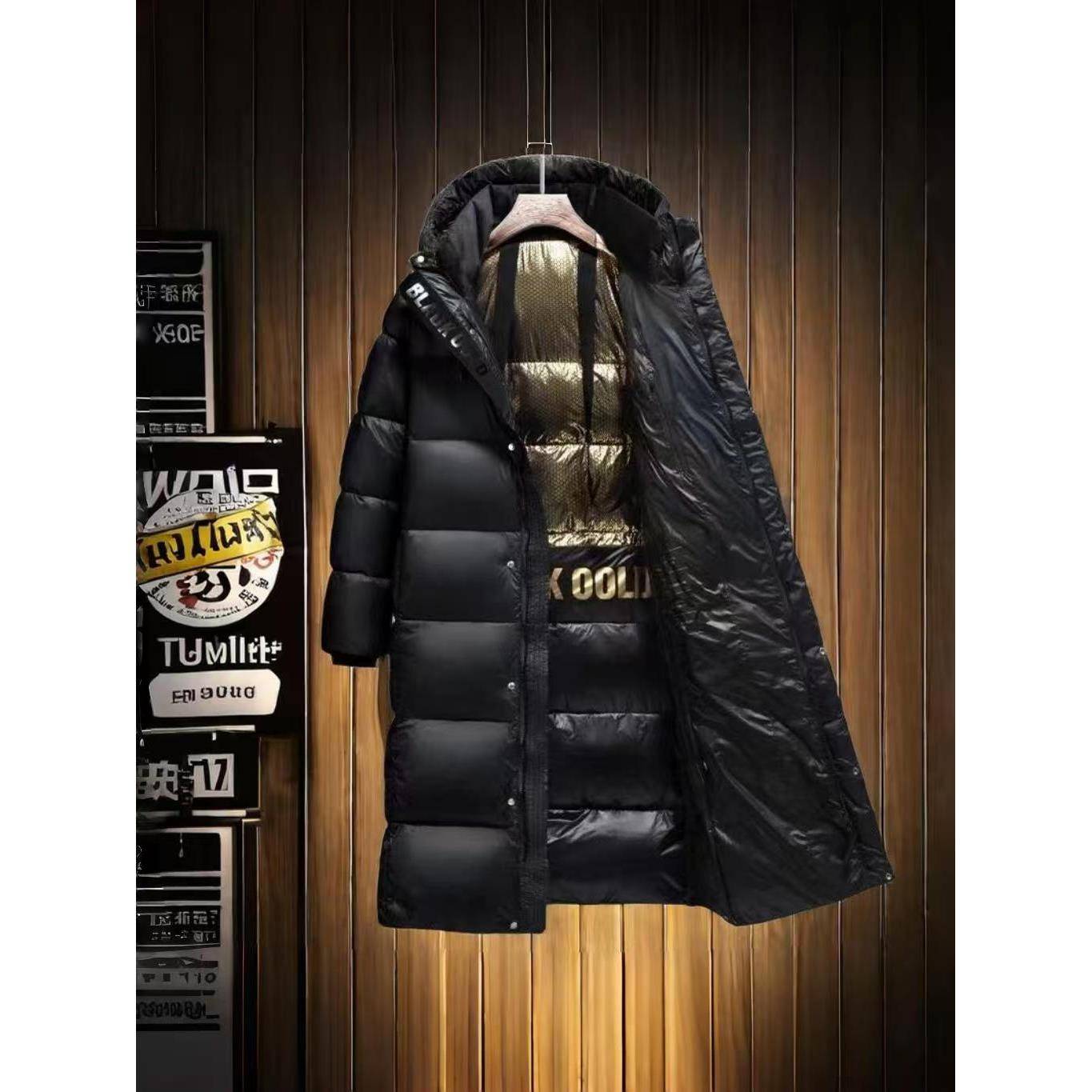 黑金羽绒服男女加厚长款新款冬季保暖过膝连帽白鹅绒情侣外套潮流