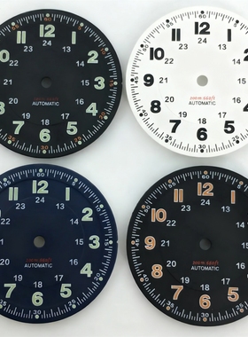 Eta2824 nh35 Miyota 表盘29mm小红帽无标字面白色绿夜光表配件