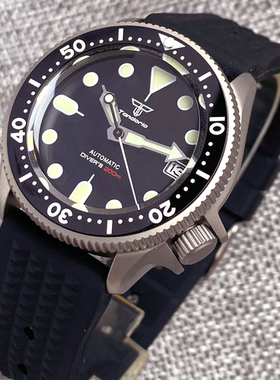 钛表37mm NH35A蓝宝石夜光200M潜水自动男士手表华夫表带女款