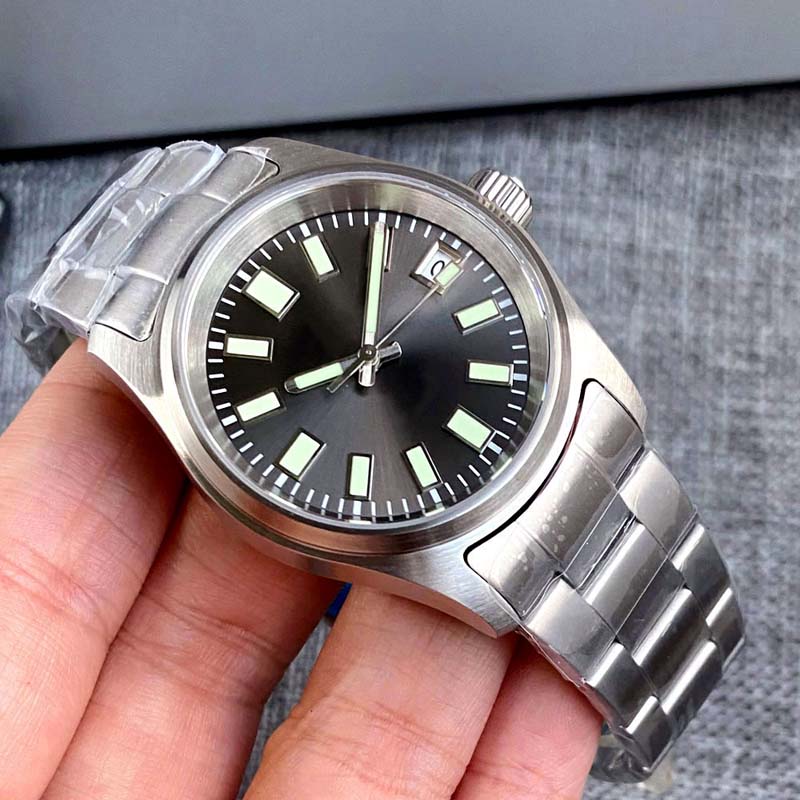 36mm飞行员潜水机械手表男无标元祖表盘灰面钢带NH35 PT5000机芯