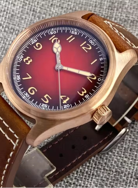 NH35 PT5000青铜飞行员机械手表渐变红表盘无标39mm男生腕表潜水