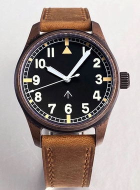 NH35 PT5000 做旧青铜机械手表39mm蓝宝石飞行员无标腕表透底后盖