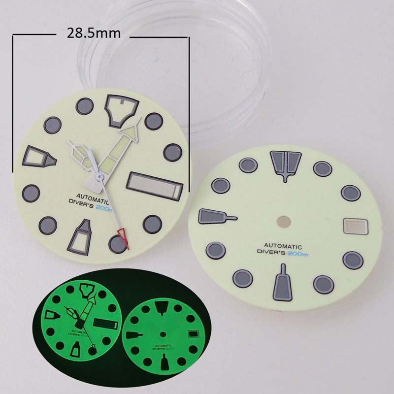 复刻无标白色全绿夜光手表盘面适用于NH35 NH36机芯适合SKX
