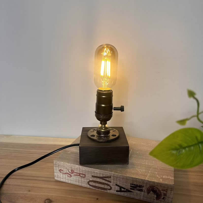 工业风格复古爱迪生灯泡实木loft床头led仿古铜小夜灯装饰台灯e27