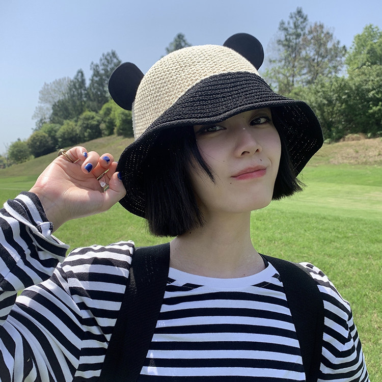 可爱小熊耳朵盆帽女春夏新款韩版显脸小素颜遮脸防晒太阳帽遮阳帽
