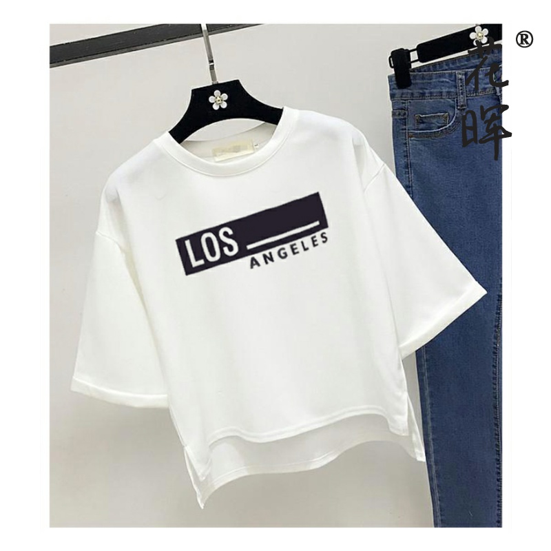 花晖春秋7分中袖七分女血五分短袖上衣服韩版短款宽松百搭T恤学生