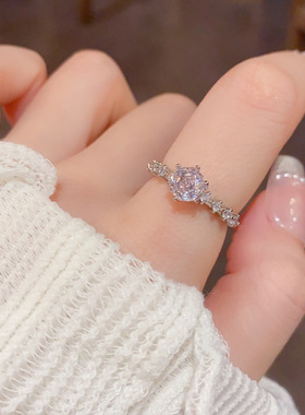 小众精致时尚超闪粉色锆石开口戒