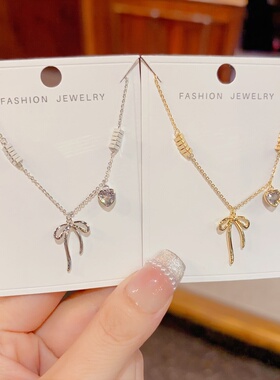 韩版简约金属蝴蝶结项链真金电镀