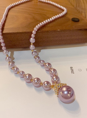 小众锆石皇冠玻璃珠毛衣链轻奢