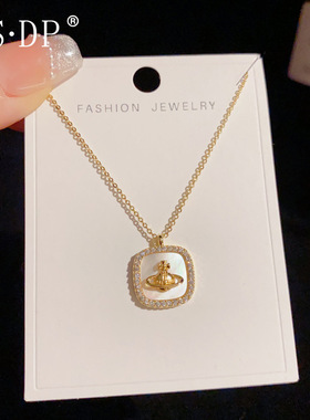 韩版时尚贝壳土星几何吊坠项链