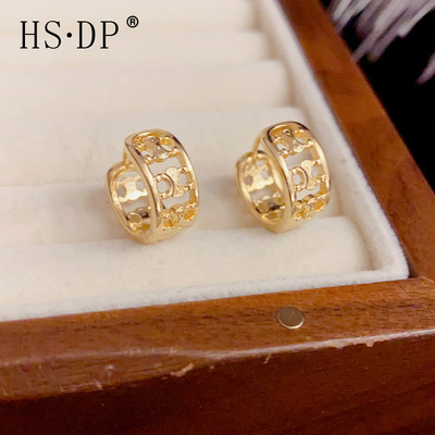 小众简约小香风金色镂空耳扣