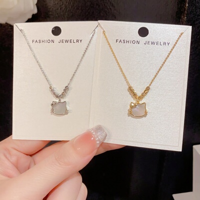 日韩百搭贝壳小猫吊坠锁骨链女