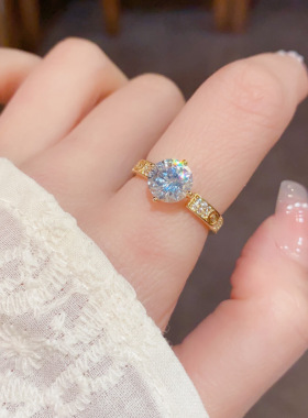 小众时尚设计感几何镶钻开口戒