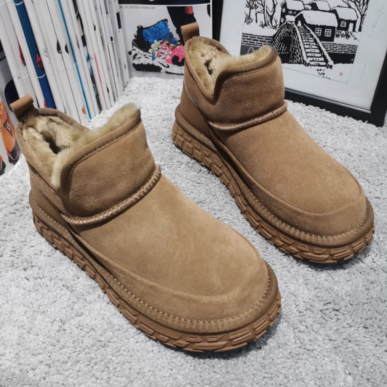 2025冬季新款男士皮毛一体雪地靴加厚羊毛保暖防滑厚底真皮棉鞋