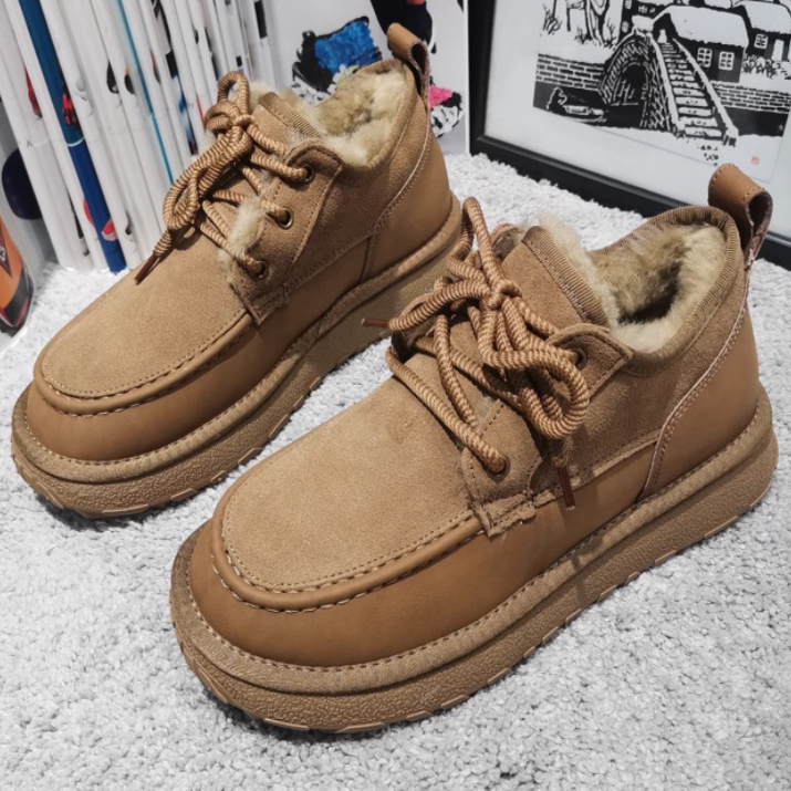 2025新款皮毛一体雪地靴男冬季加绒保暖防滑魔术贴短靴真皮棉鞋