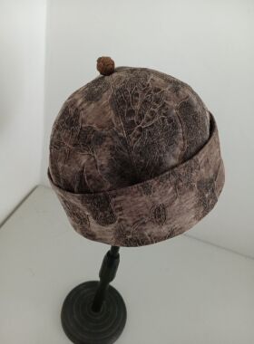 定做手工制作真丝香云纱地主帽瓜皮帽渔夫帽盆帽防晒帽女士帽子