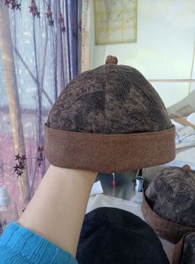 定做手工制作真丝香云纱地主帽瓜皮帽渔夫帽盆帽防晒帽女士帽子