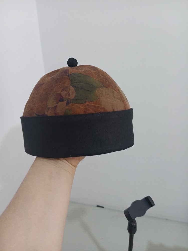 定做手工制作真丝香云纱地主帽瓜皮帽渔夫帽盆帽防晒帽女士帽子