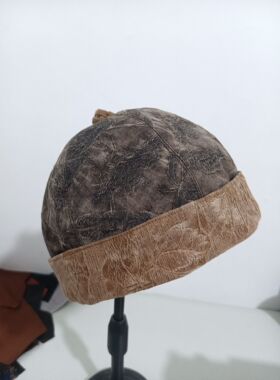 定做手工制作真丝香云纱地主帽瓜皮帽渔夫帽盆帽防晒帽女士帽子