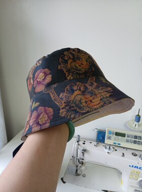 定做手工制作真丝香云纱渔夫帽盆帽防晒帽女士帽子钓鱼帽大檐帽
