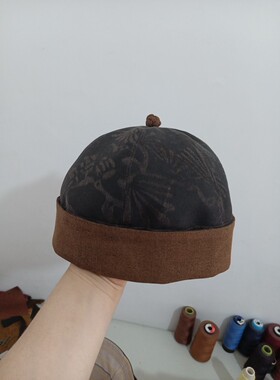 定做手工制作真丝香云纱地主帽瓜皮帽渔夫帽盆帽防晒帽女士帽子