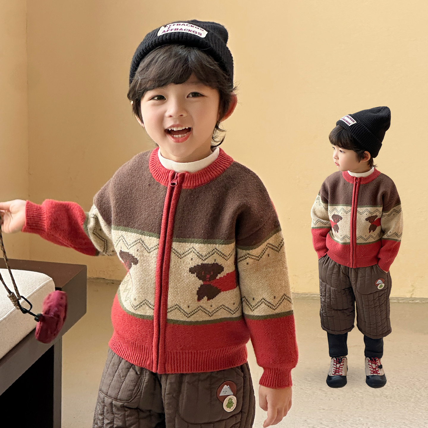 儿童毛衣秋冬款男童针织衫2025秋季新款男孩秋装打底衫复古潮童装
