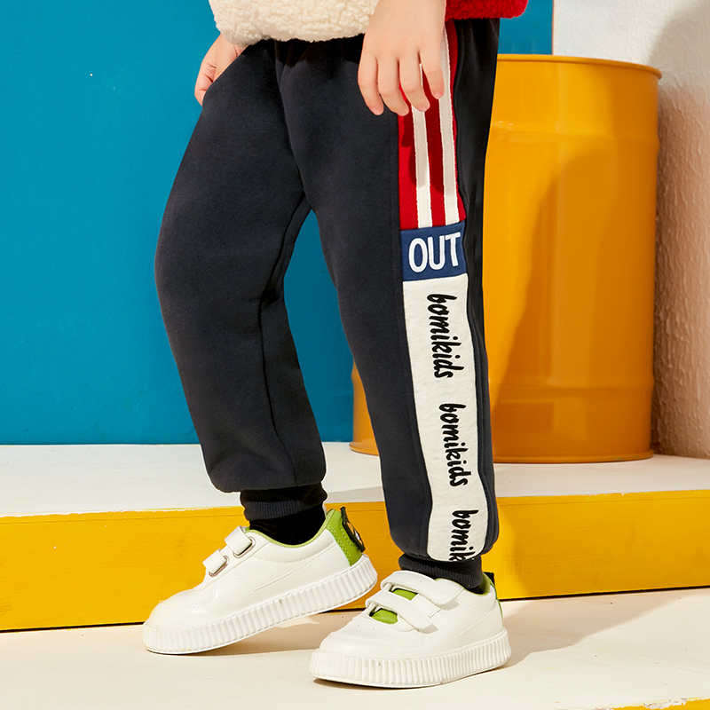 男童秋冬双层纯棉一体绒卫裤