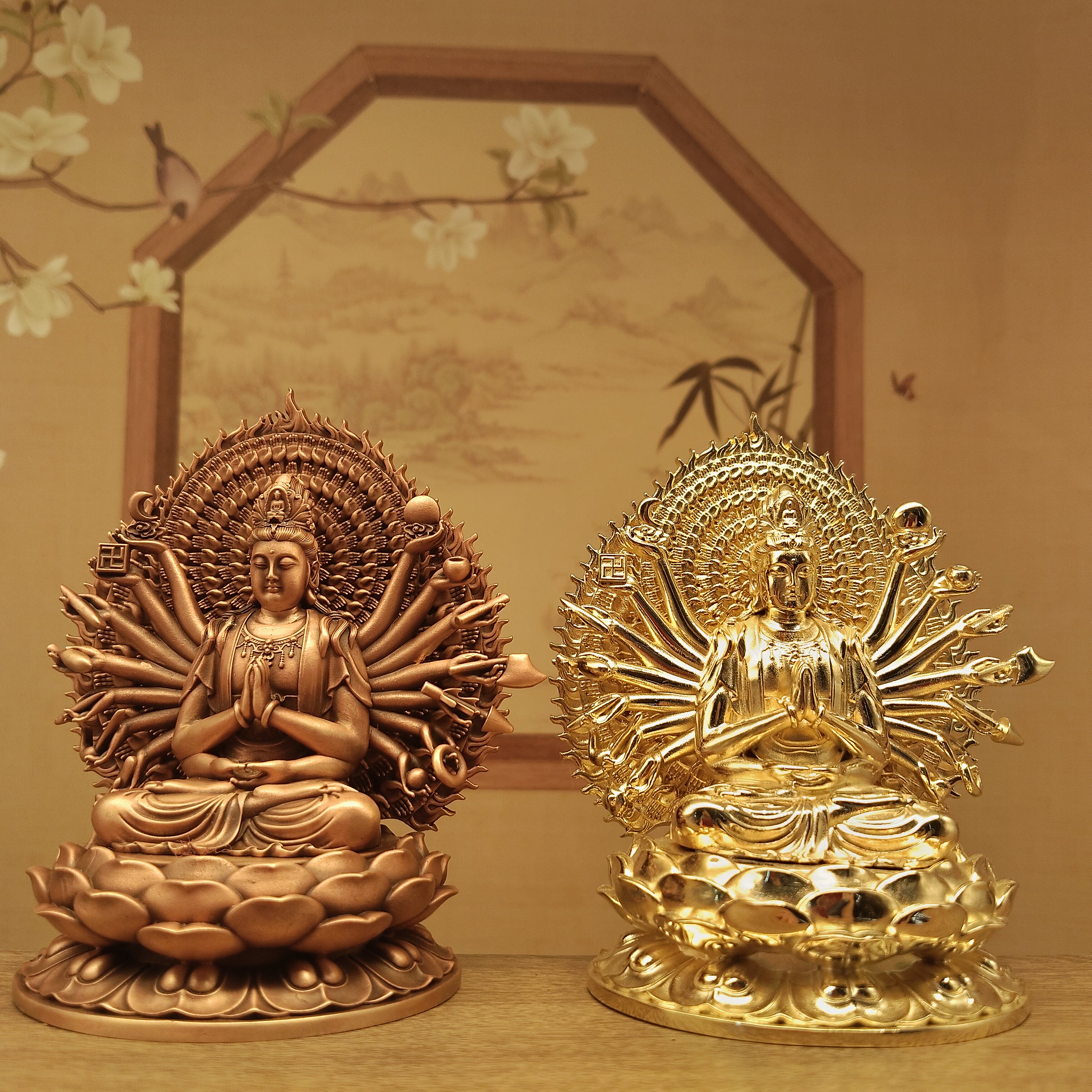 藏式黄铜紫铜三寸10厘米坐式千手观音像家居摆件佛堂寺庙车载摆件