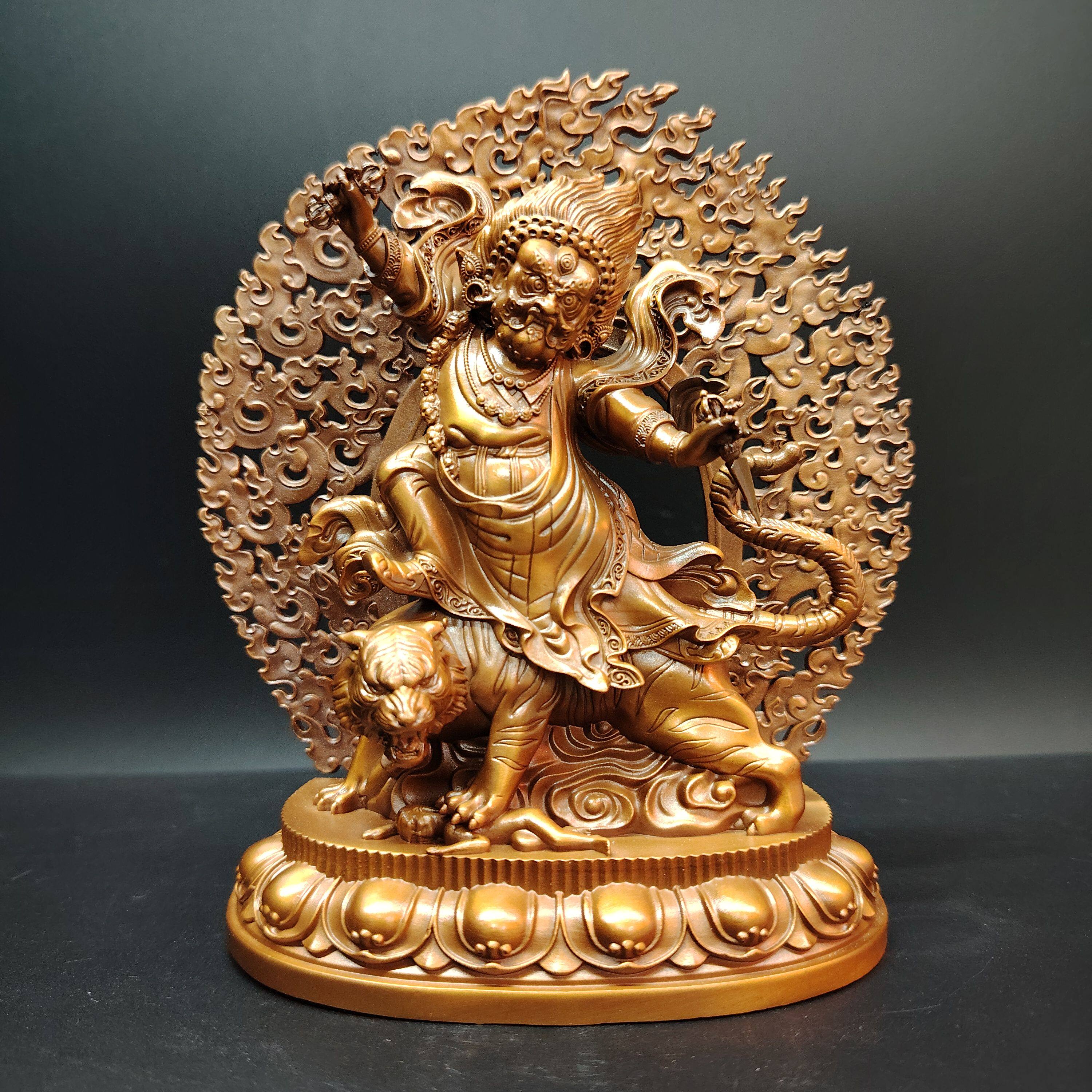 尼泊尔工艺紫铜做旧愤怒莲师家居用桌面佛堂供奉供具寺庙佛像15cm