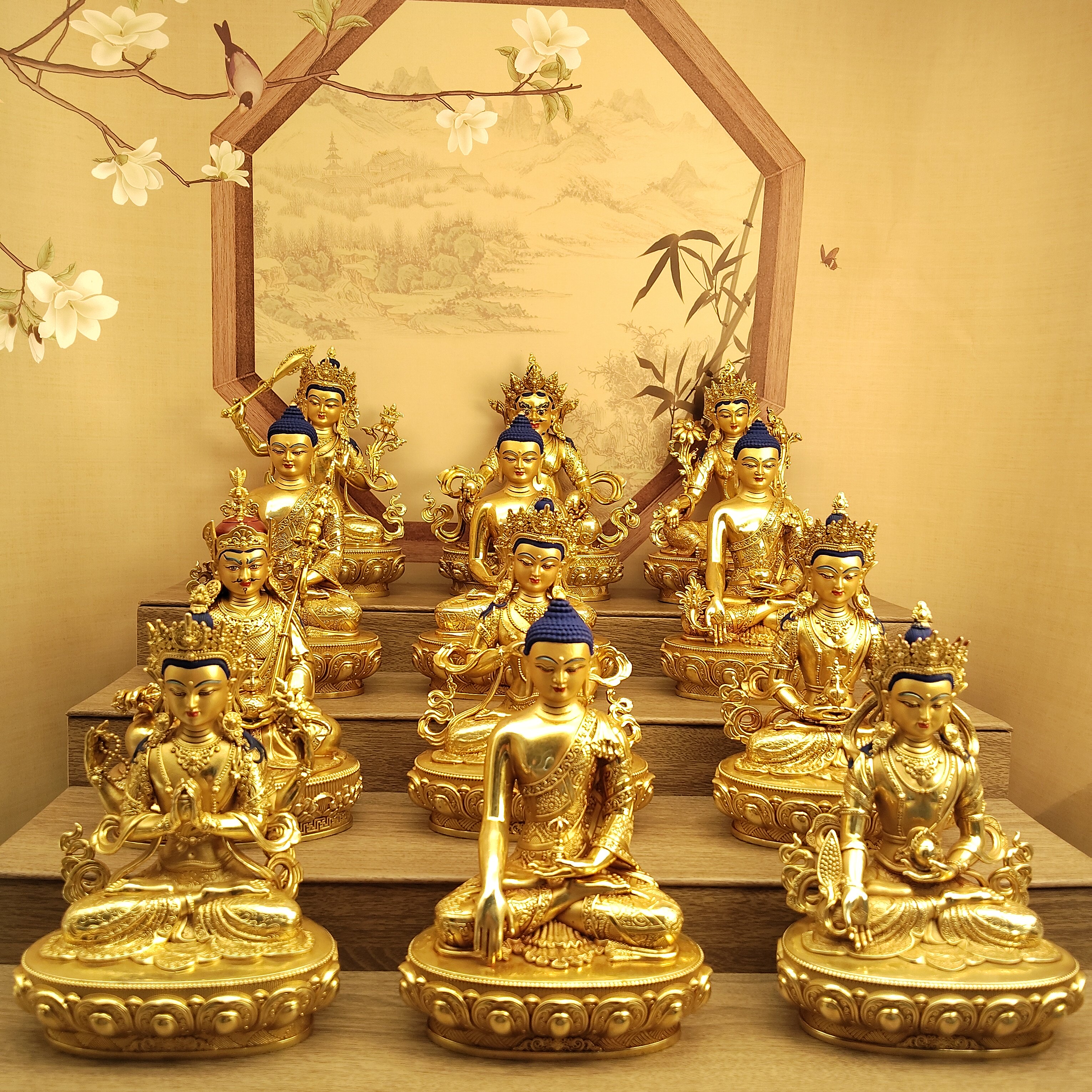 尼泊尔工艺黄铜画脸释迦阿弥药师文殊观音莲师不动佛度母地藏摆件