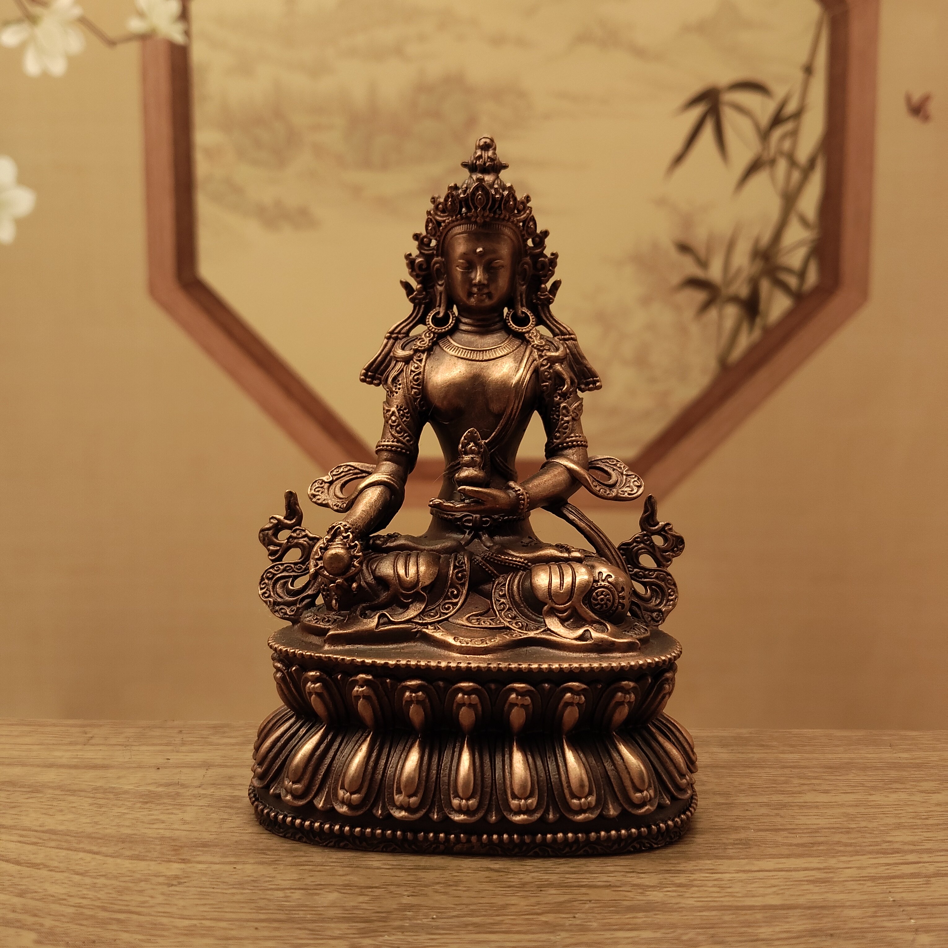 藏传密宗紫铜做旧10公分地藏王菩萨家居摆件佛堂寺庙供桌面车载