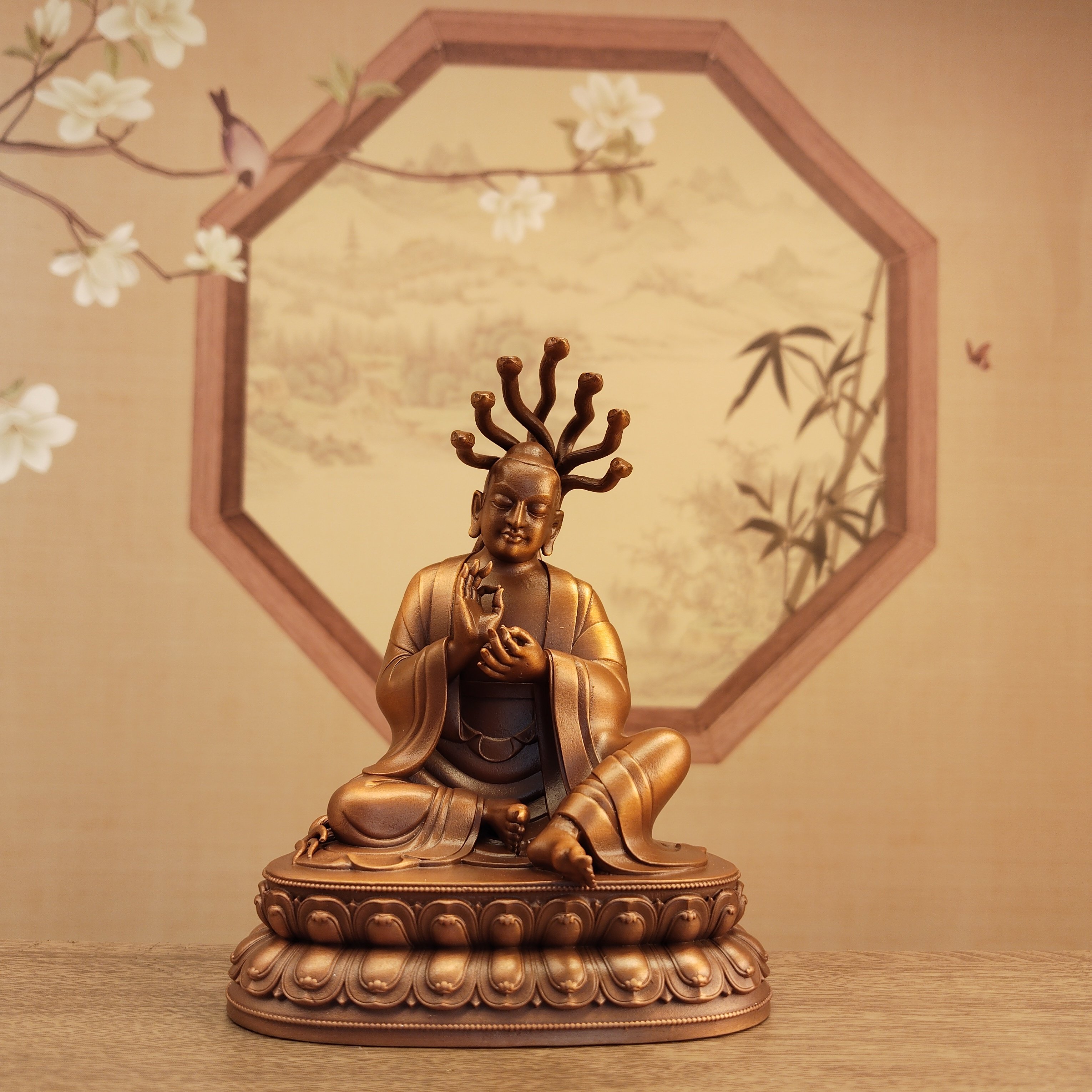 尼泊尔工艺紫铜做旧三寸10厘米龙树菩萨佛像居家摆件佛堂寺庙供奉