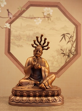 尼泊尔工艺紫铜做旧三寸10厘米龙树菩萨佛像居家摆件佛堂寺庙供奉