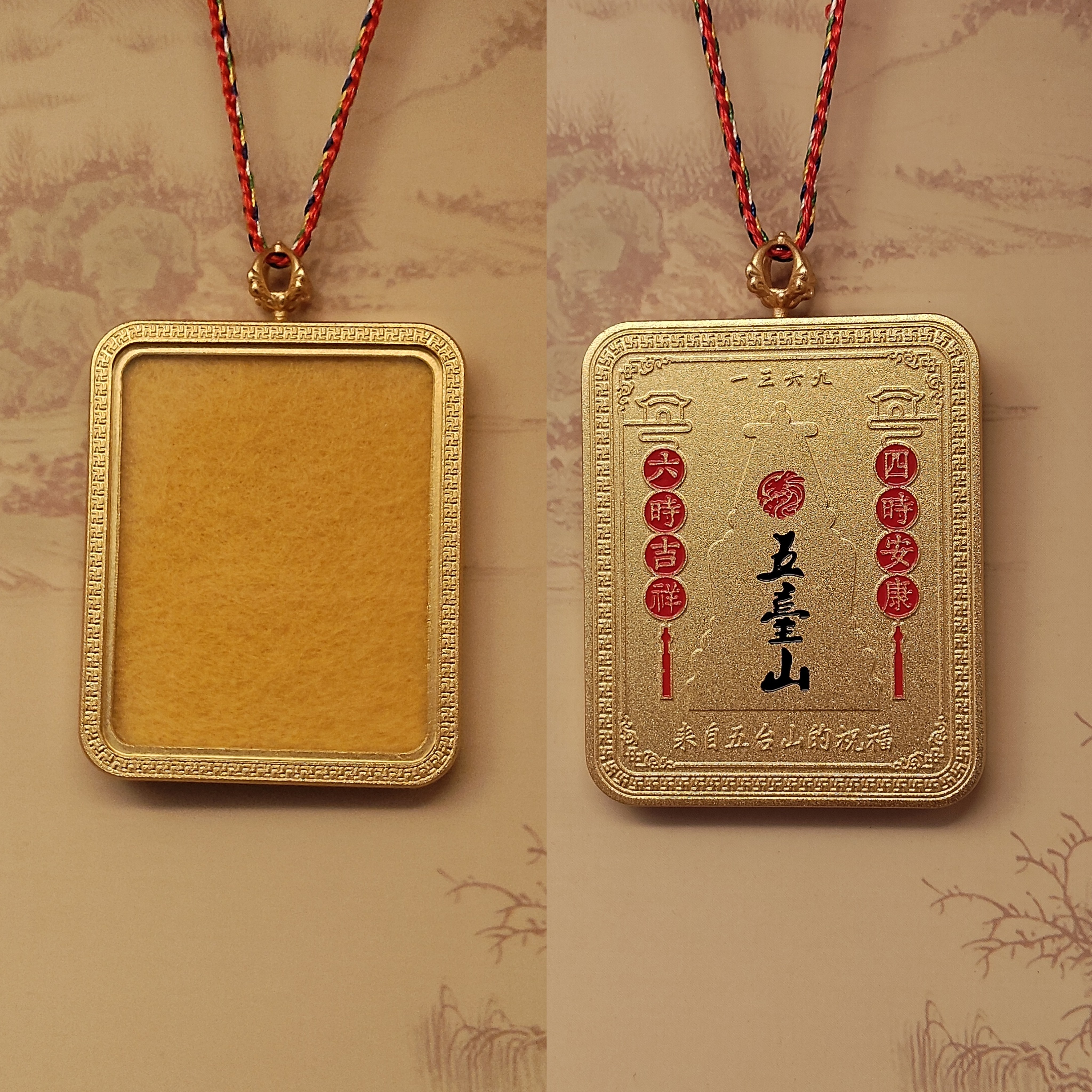 尼泊尔工艺4＊5方形五台山龙王广济五爷唐卡盒男女款个性画框吊坠