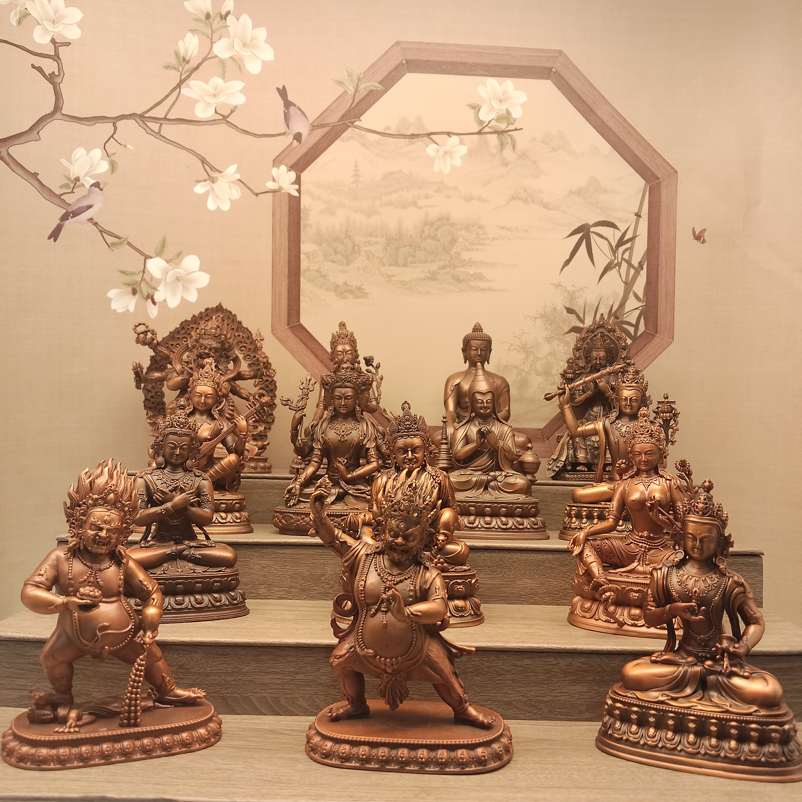 尼泊尔工艺红铜做旧三寸文殊财神度母妙音弥勒宗喀巴玛哈嘎拉佛像